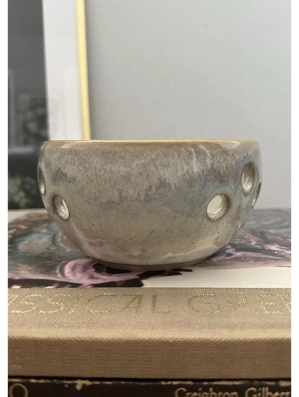 Vintage Studio Pottery Candle Holder Bowl w/ Holes Rustic Glaze Artisan Ceramic - Picture 3 of 6
